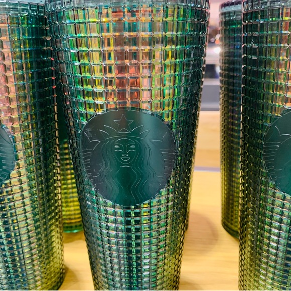 Starbucks Green Rainforest Grid Cup Iridescent Cold Tumbler Venti 24oz New 2022 - Picture 6 of 12